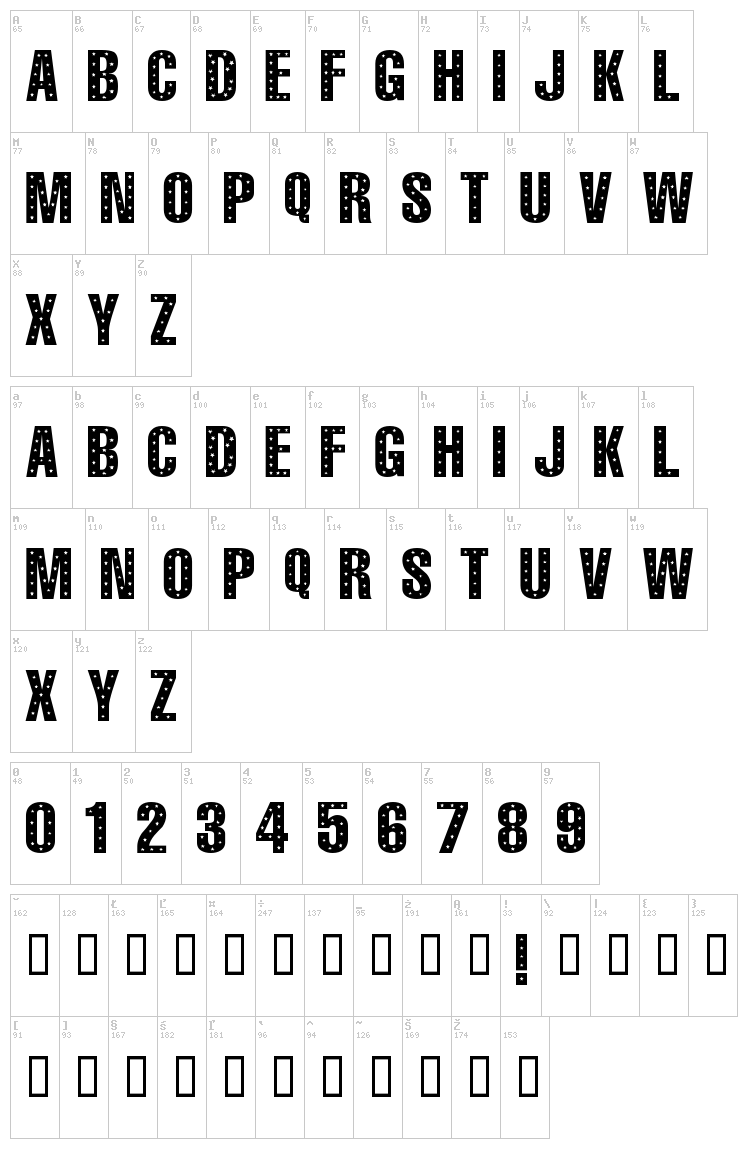 101! Star Studded font map